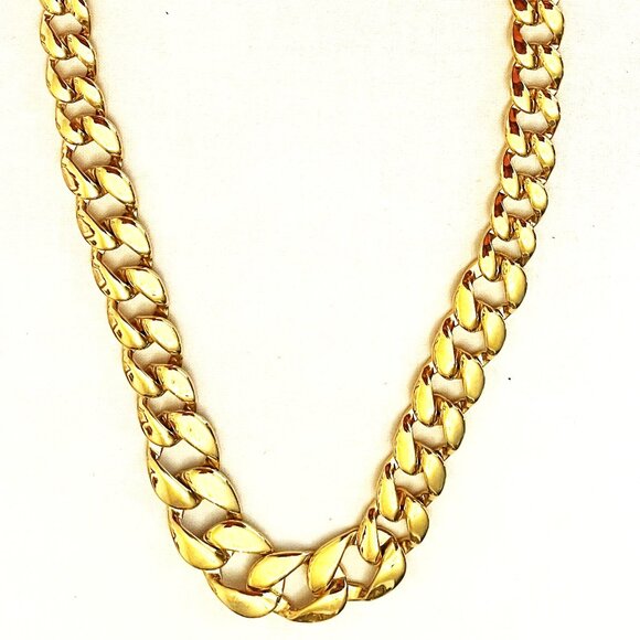18 1/2" Gold tone Graduated Link Necklace Chunky 5 1/6" to 1/2" wide Gold tone - Picture 1 of 3